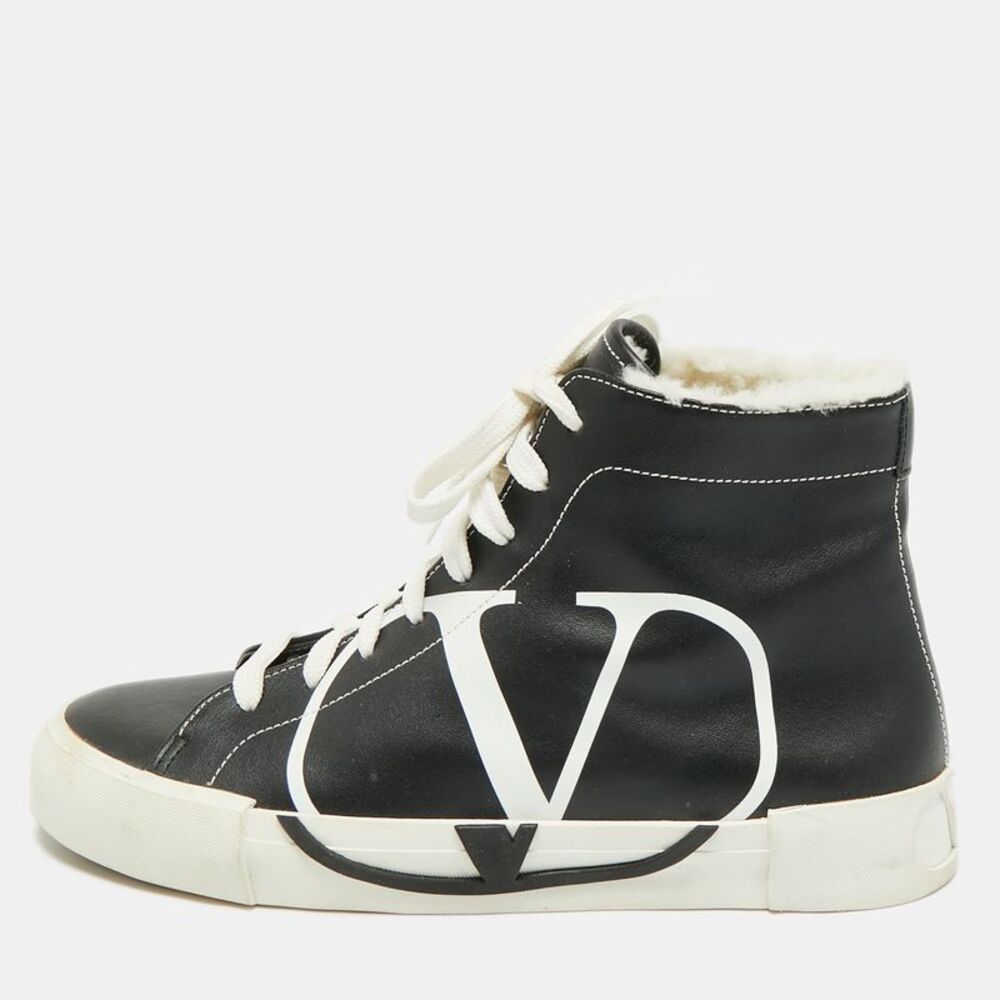 Valentino Vlogo Size 38 Black Leather High Top Sneakers